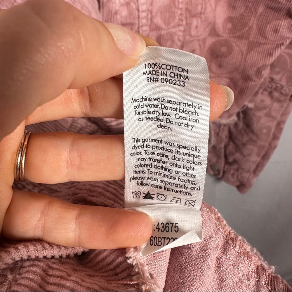 PacSun Cropped Corduroy Yin Yang Jacket Raw Hem Y2K Indie Sleaze Pink M/L - Picture 8 of 12